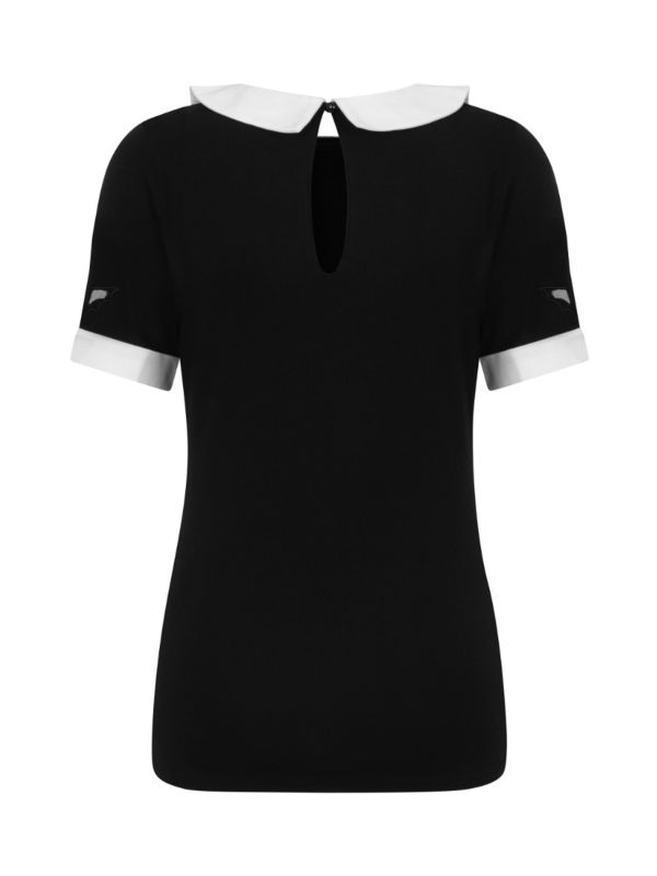 Banned Alternative Bat Beware Peter Pan Collar Mesh Keyhole Top Black