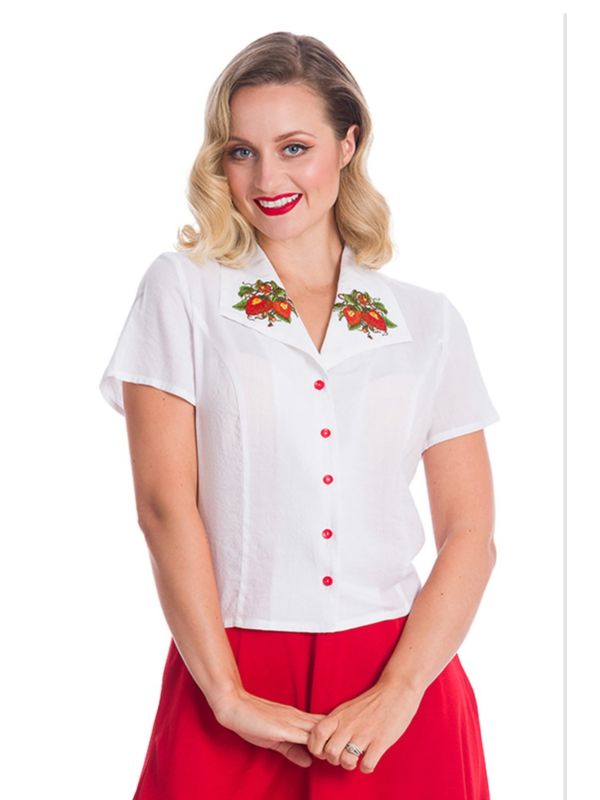 Banned Retro 1940's Strawberry Fields White Blouse