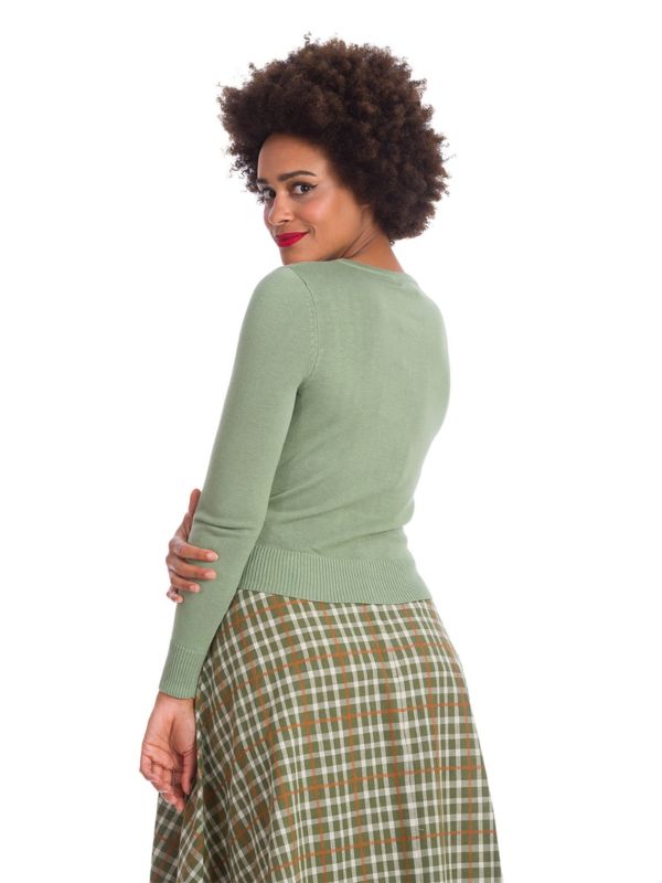Banned Retro 60's Flower Power Perforated Gina Vintage Knit Long Sleeve Cardigan Green