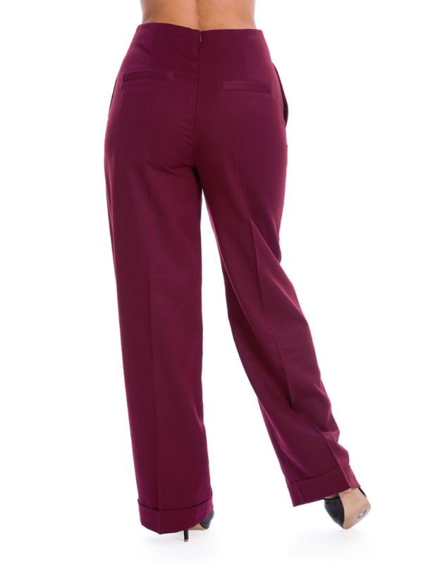 Banned Retro 1950's Adventures Ahead Button Vintage Elizabeth Wide Leg Trouser Burgundy