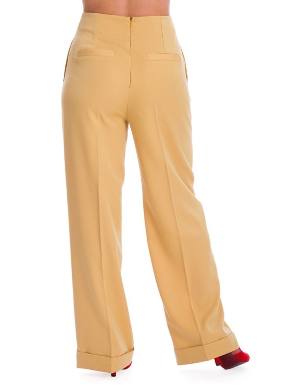 Banned Retro 1950's Adventures Ahead Button Vintage Elizabeth Wide Leg Trouser Mustard Yellow