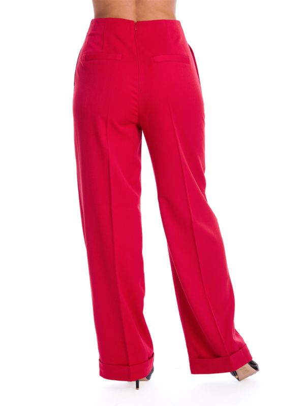 Banned Retro 1950's Adventures Ahead Button Vintage Elizabeth Wide Leg Trouser Red