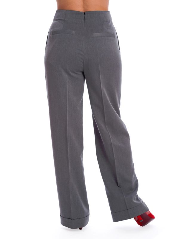 Banned Retro 1950's Adventures Ahead Button Vintage Elizabeth Wide Leg Trouser Grey