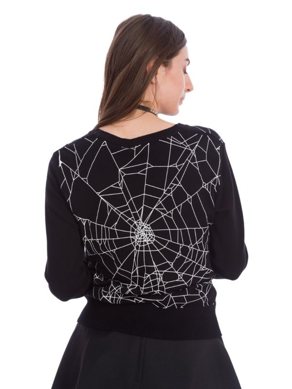 Banned Alternative Creepy Spider Web Cardigan Black