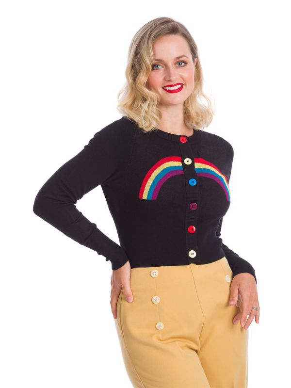 Banned Retro 60's Rainbow Days Ahead Vintage Cardigan Black