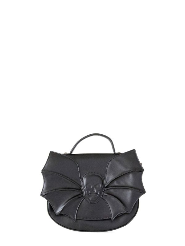 Banned Alternative Silent Creature Skull Bat Wings Black Vegan Leather Shoulder Bag