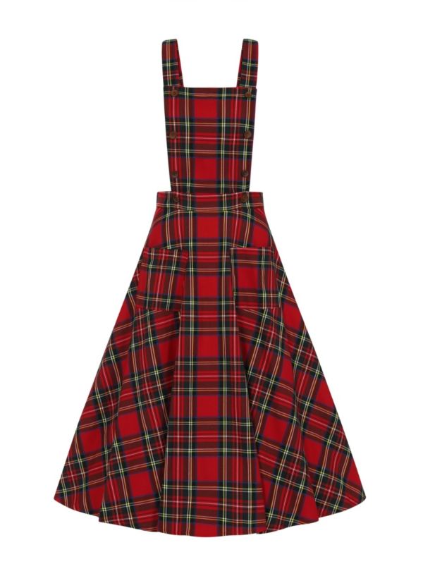 Banned Retro 1960's Sweet Tartan Red Plaid Pinafore Adele Dress