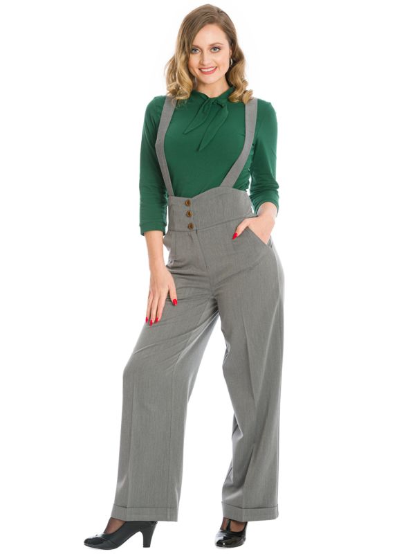 Banned retro 1940s Her favourite trouser High waisted with pockets and detachable suspenders-Grey