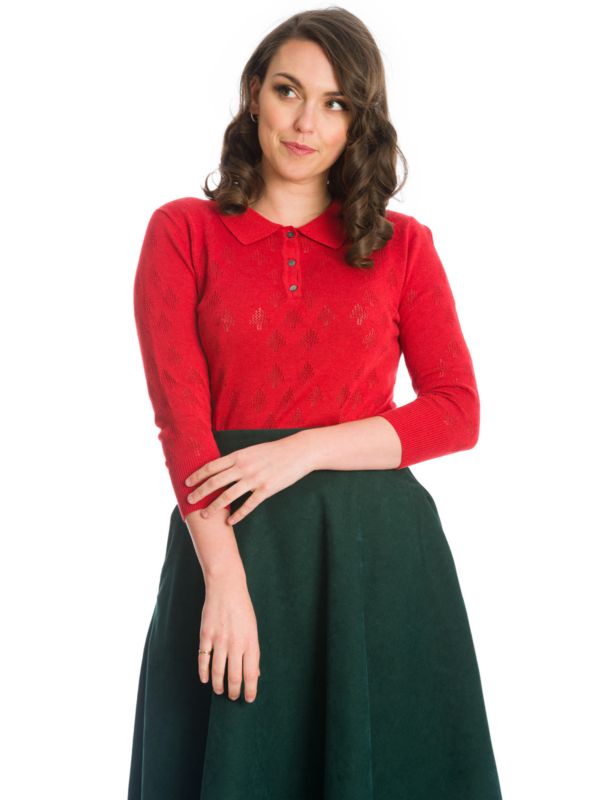 MERRY TREE KNIT TOP-Red