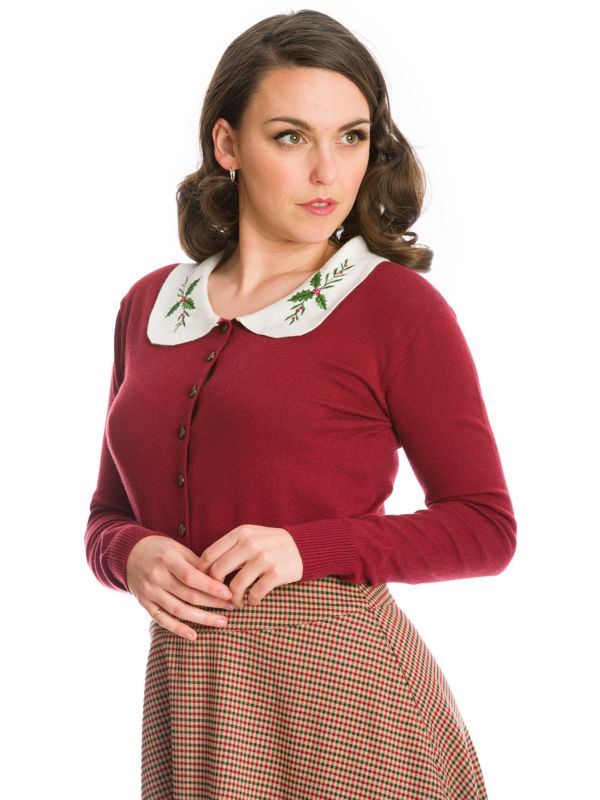 HAPPY HOLLY CARDIGAN-Burgundy
