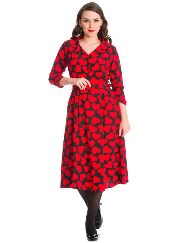 ROMANCE BUTTON DRESS-Red
