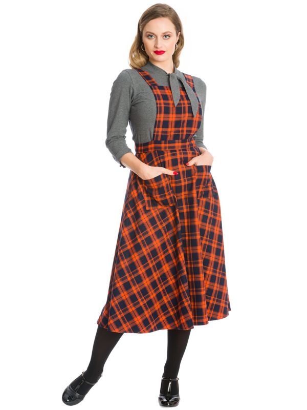 MISS SPOOK CHECK PINAFORE DRESS-Orange