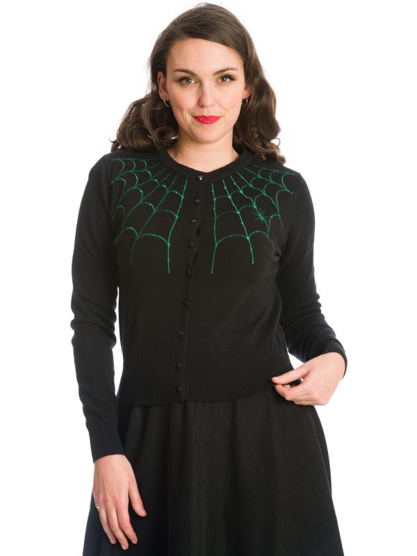 UNDER HER WEB SPELL CARDIGAN-Black/Green