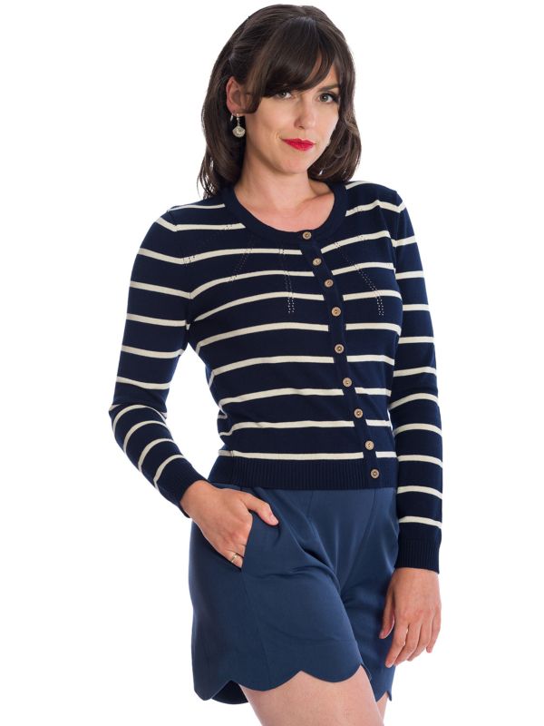 Banned Retro Let's Sail Striped Mara Cardigan Navy
