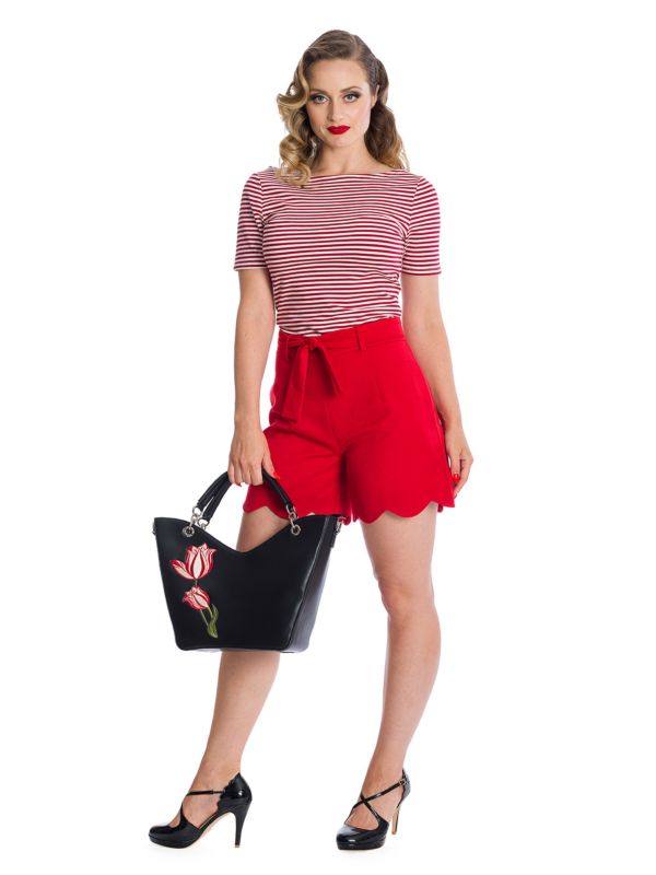 Banned Retro Szizzle Stripe Boat Neck Top Red