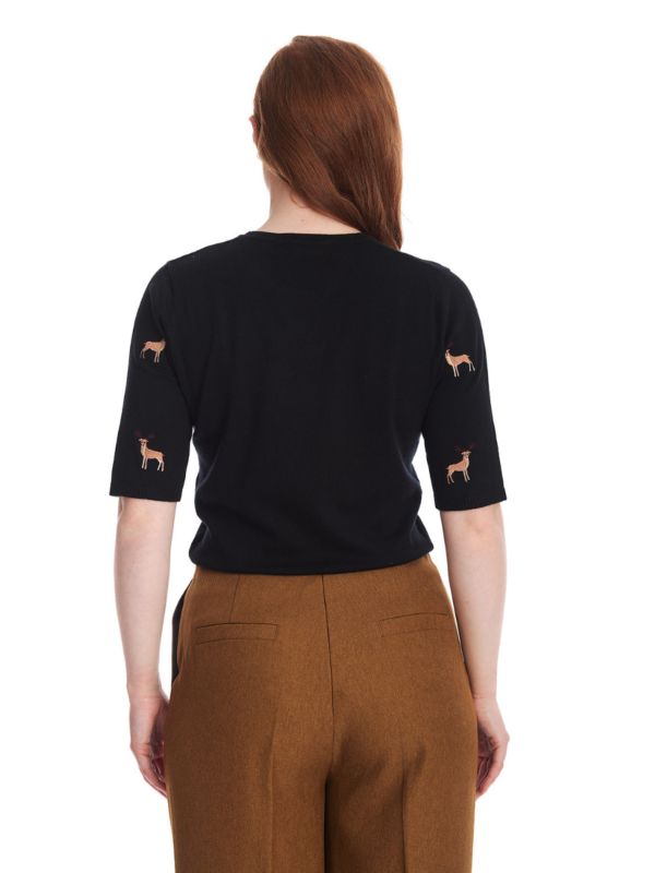 1950's Banned Ruby Sweet Deer Jumper - Vintage Style Reindeer Pattern Knit Sweater-Black