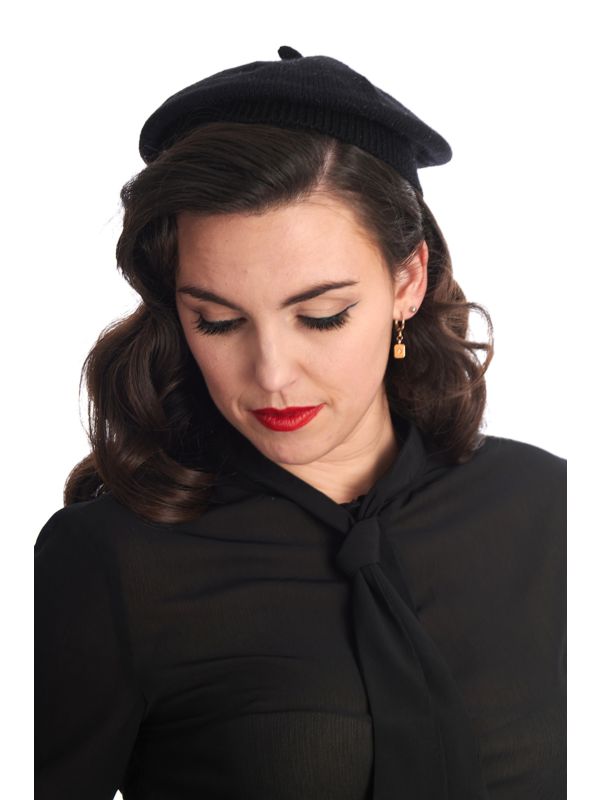LORELEI KNITTED BERET-Black-One Size