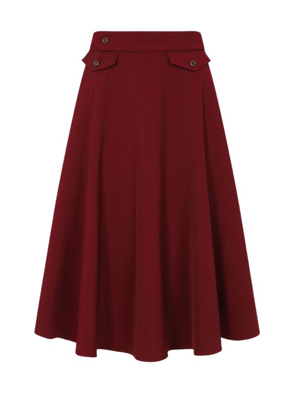 Banned Retro Book Club Swing Skirt with Button and faux flap pocket details-Burgundy