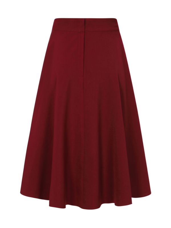 Banned Retro Book Club Swing Skirt with Button and faux flap pocket details-Burgundy