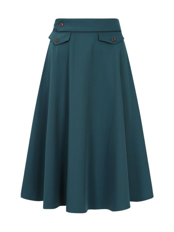 Banned Retro Book Club Swing Skirt with Button and faux flap pocket details-Teal