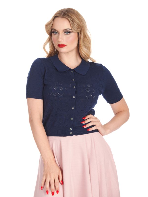 Banned Retro 50s Hearts Waves Cardigan-Navy
