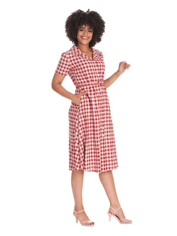 CHERRY CHECK  DRESS Red
