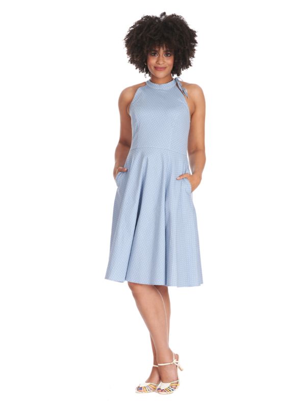 HATTIE HALTER  SPOT DRESS Blue
