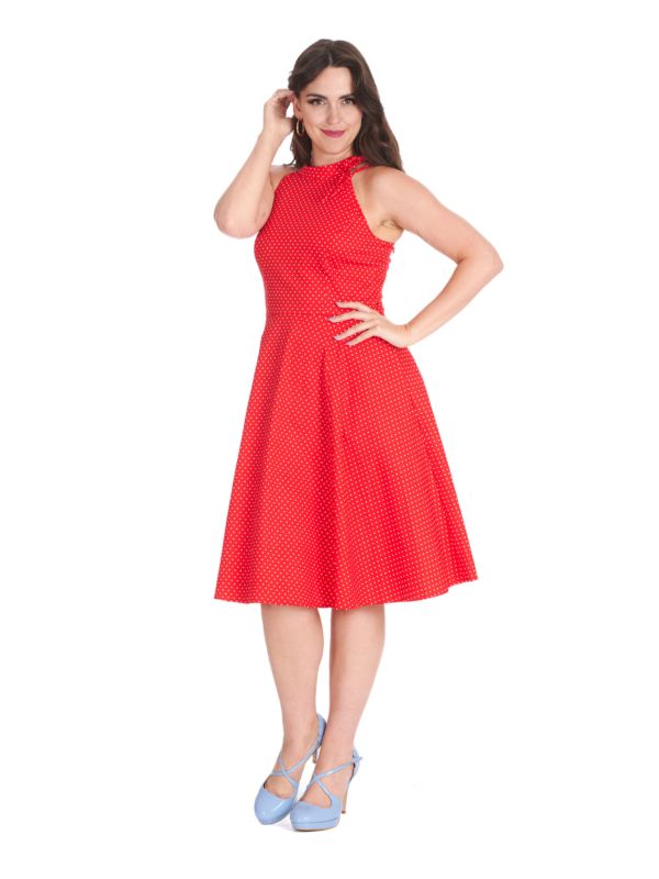 HATTIE HALTER  SPOT DRESS Red