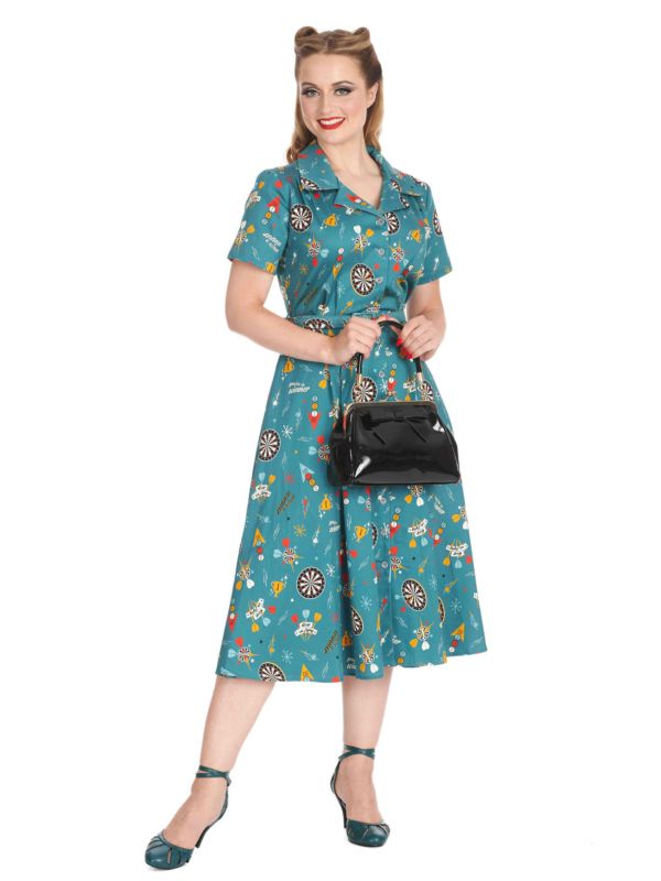 KEEP EM FLYING BUTTON SWING DRESS Teal