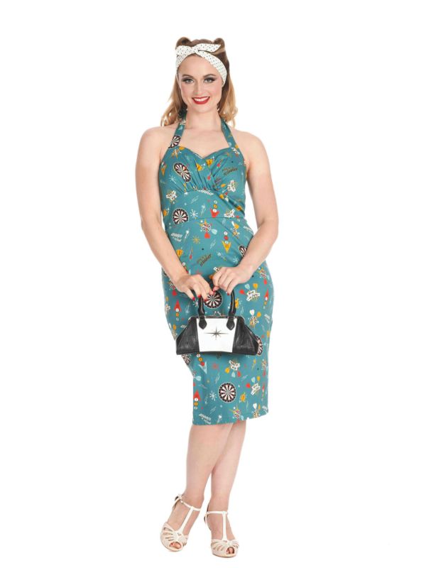 KEEP EM FLYING HALTER PENCIL DRESS Teal