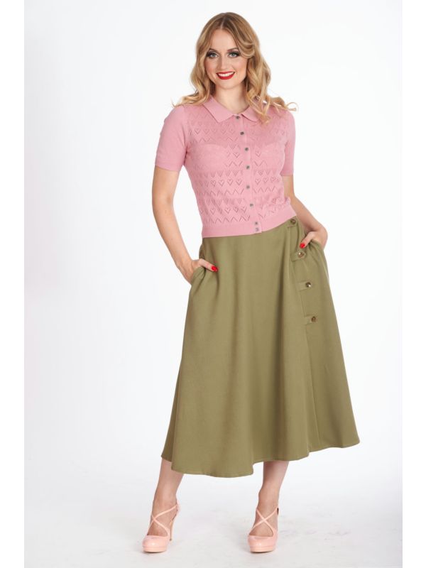 Banned Retro 50s Hearts Waves Cardigan-Pink