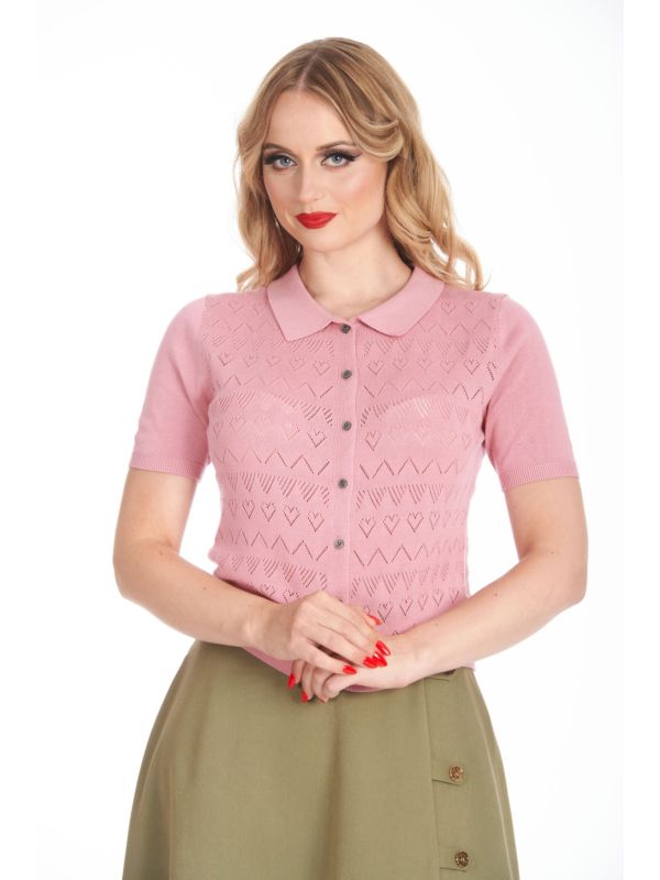 Banned Retro 50s Hearts Waves Cardigan-Pink