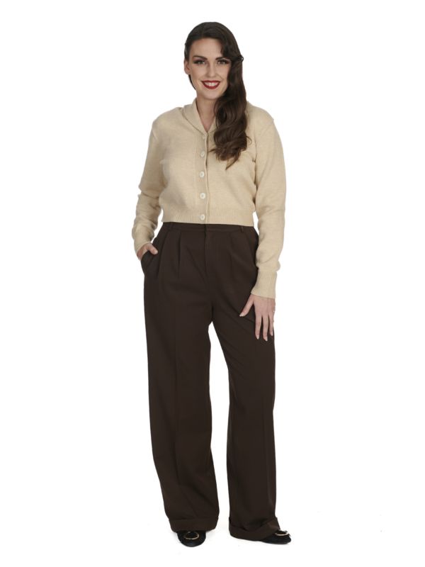 Banned Violet 40s/50s Crop Cardigan - Retro Style Shawl Collar Button-Up-Ivory