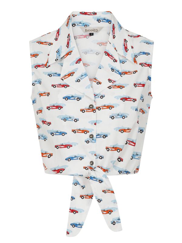 SANDY RETRO CAR BLOUSE White