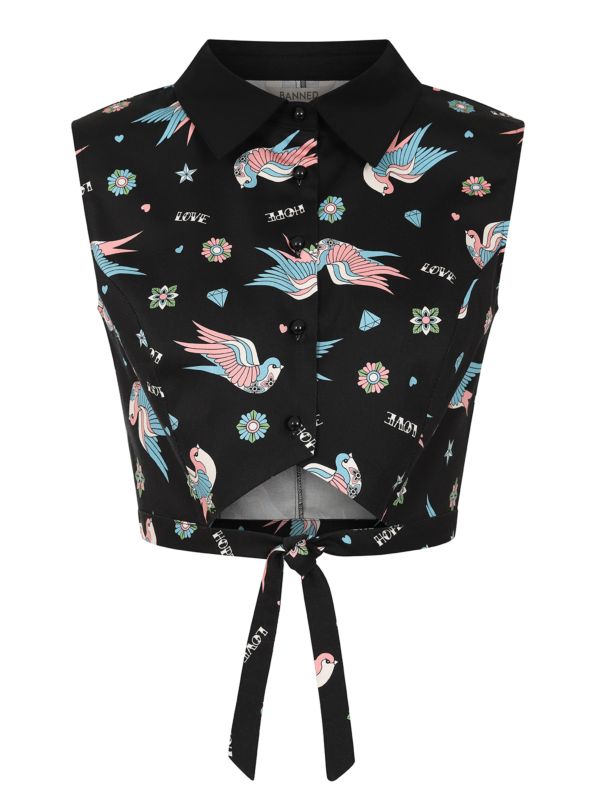 MARILOU SWALLOWS CROP BLOUSE Black