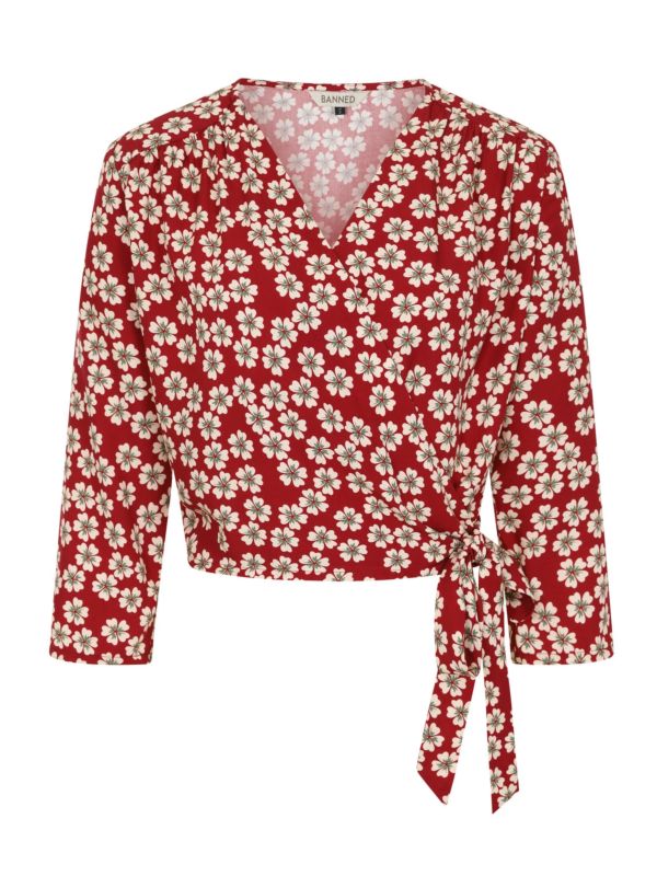 Gracie 40s blossom wrap blouse Red