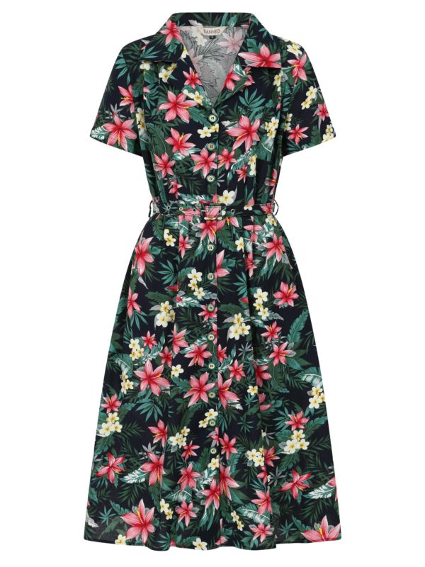 KATE TROPICAL DRESS Navy