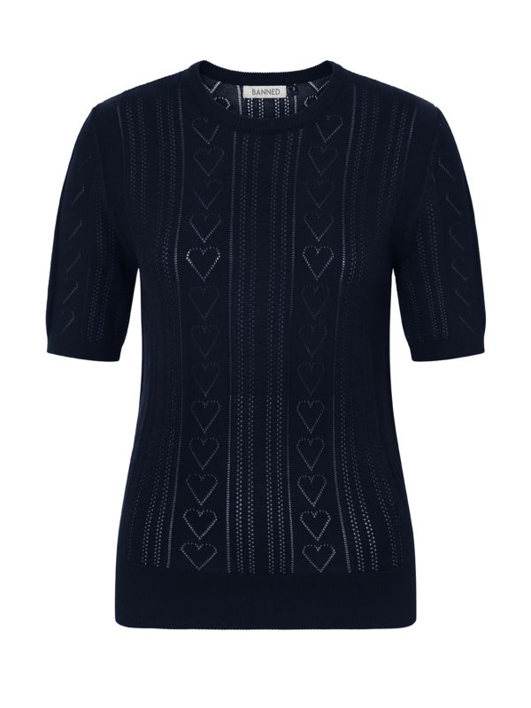 Banned Retro 50s Ruby Heart Jumper-Navy