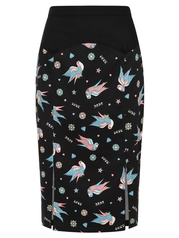 MARILOU SWALLOWS PENCIL SKIRT Black