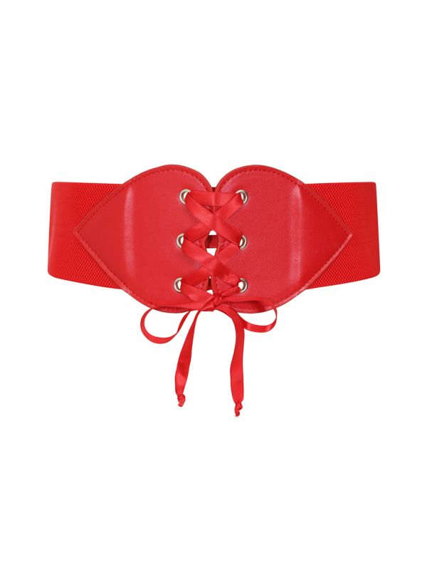 BANNED Sweetheart Elastic Belt   Retro and Rockabilly Laced Heart Elasticated Belt Red