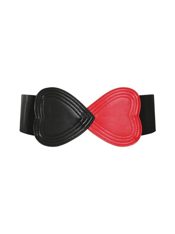 BANNED Heartbeat Elastic Belt   Retro and Rockabilly Heart Elasticated Belt Red/Black