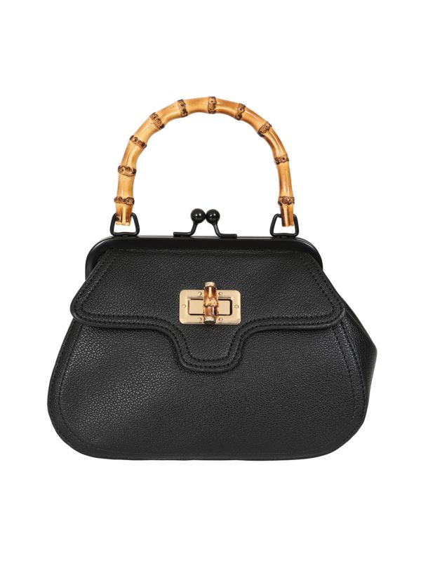BANNED Aurora Bamboo Handle Handbag | 1950s-Inspired Sustainable Fashion-Black-One Size