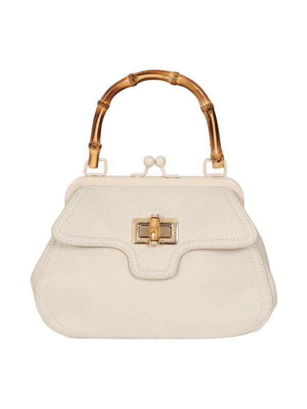 BANNED Aurora Bamboo Handle Handbag | 1950s-Inspired Sustainable Fashion-Cream-One Size