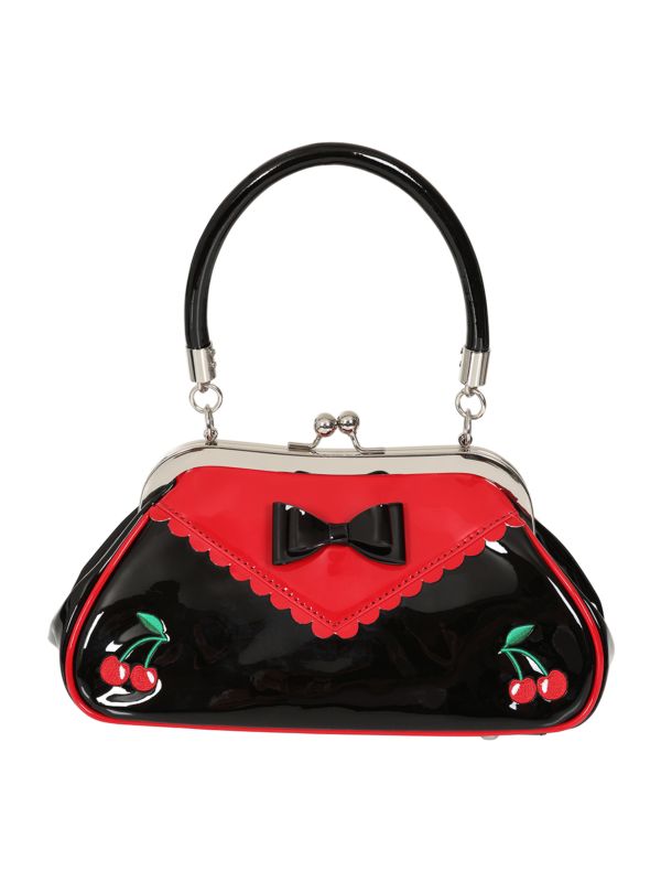 BANNED Billie Jean Lacquer Cherry Handbag | Rockabilly Pin-up Style-Red/Black-One Size