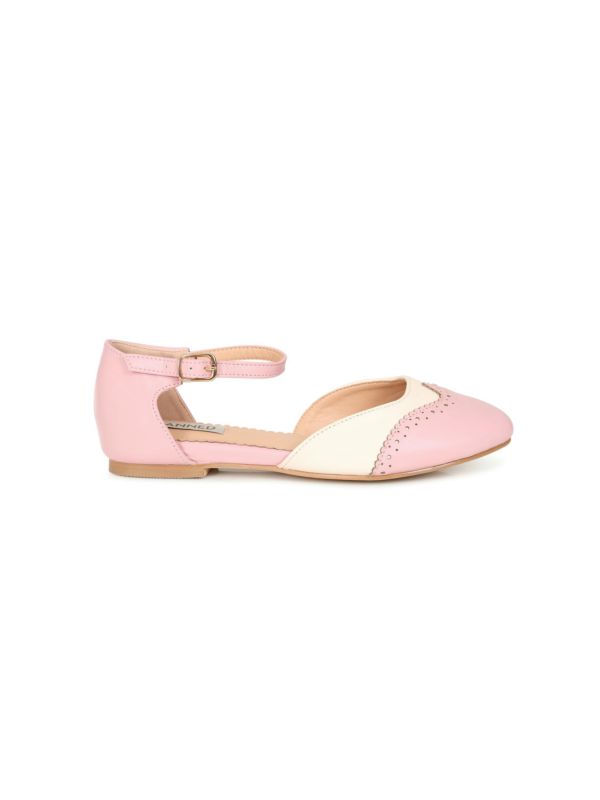 BANNED Retro Dapper Dancemates Flats Retro Two-Tone Brogue Sandals With Hidden Wedge & Ankle Strap-Pink