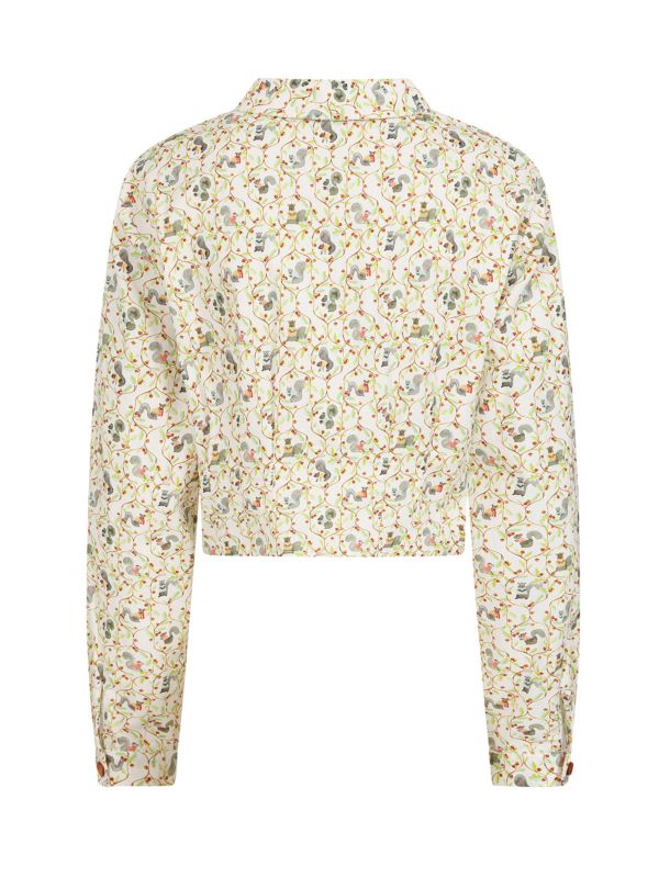 1950's Banned Retro Cherry squirrel white blouse-White
