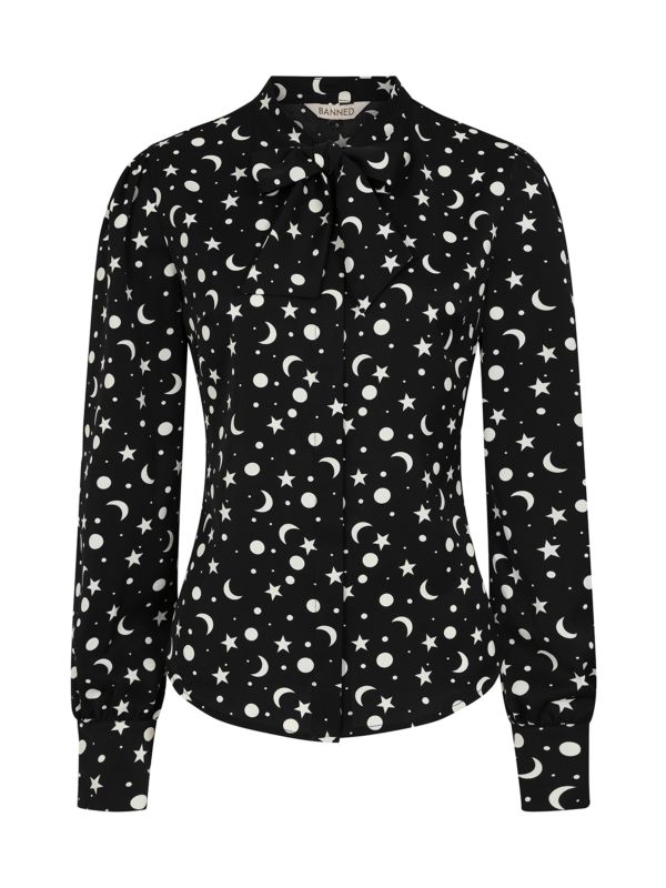 1960's Banned Retro My Moon and Stars black blouse-Black
