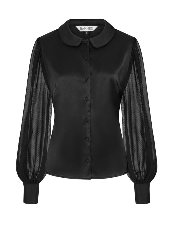 1950's Banned Retro Francesca black blouse-Black