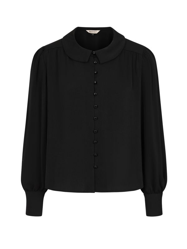 Banned Victoria 40s Victorian Blouse - Vintage Style Button Front Flowing Top-Black