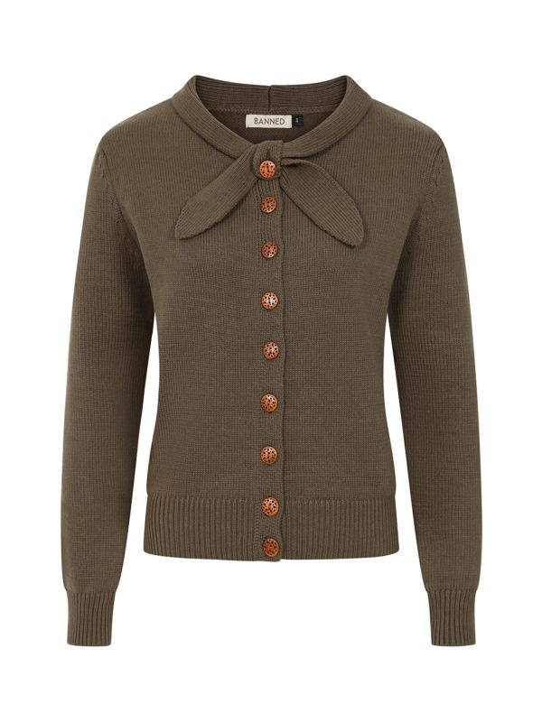 1940's Banned Retro Katy Knot Burgundy knit cardigan-Army Green